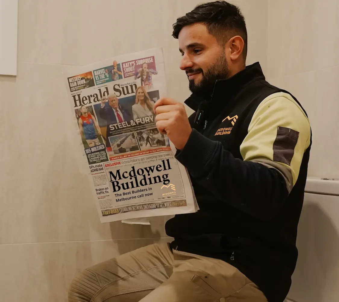 McDowell builder enjoying newly renovated bathroom