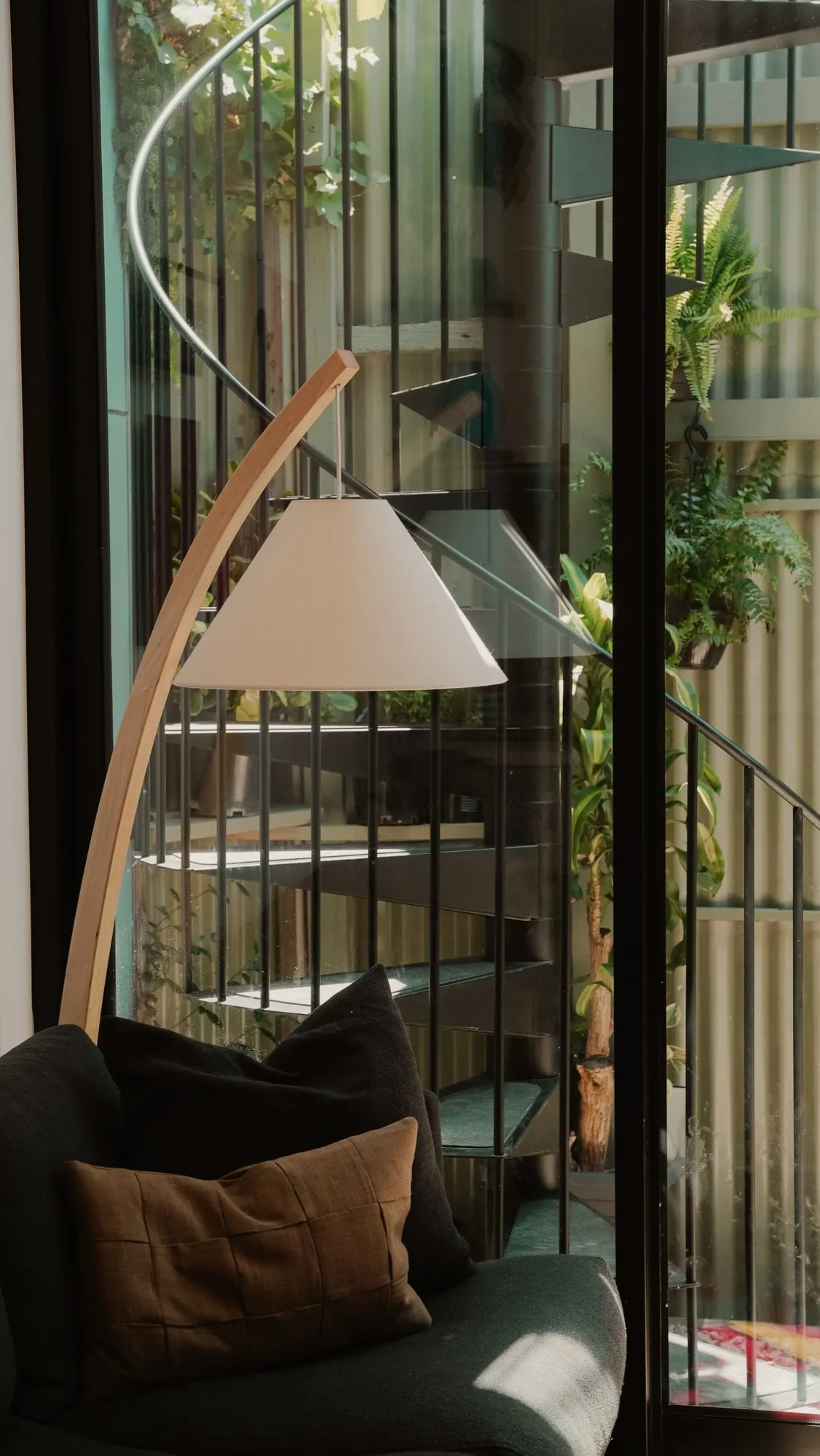 Spiral stair in a renovated interior